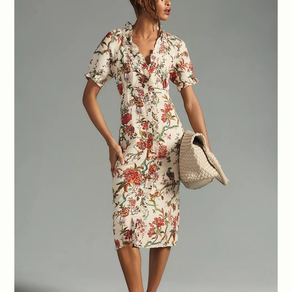 Anthropologie Pilcro ruffle-collar button down dress size 6